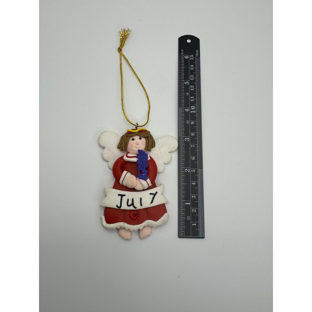 Vintage Clay Crafted July Angel Christmas Ornament